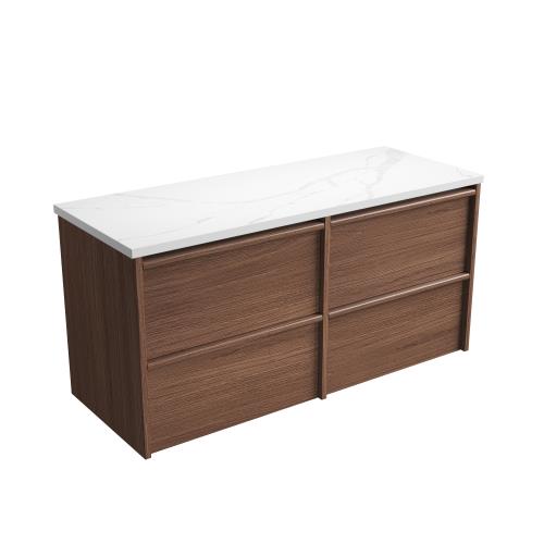 VANITIES - Venetta Framed Wall Hung Vanity - Walnut, 1200mm, Stone Top