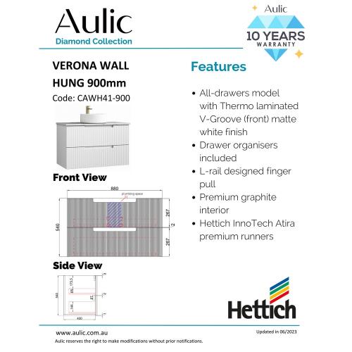 VANITIES - Verona Wall Hung Vanity - 900mm