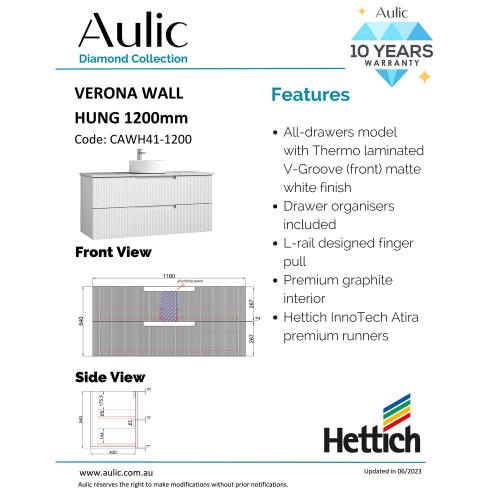 VANITIES - Verona Wall Hung Vanity - 1200mm