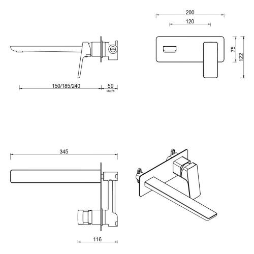TAPWARE - Tiago Wall-Spout Combo  - Brushed Nickel